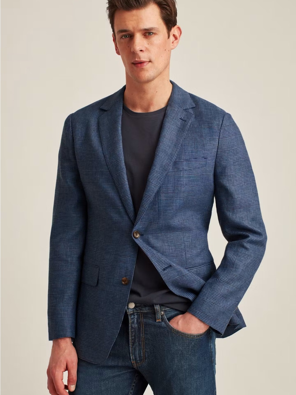 Bonobos Jetsetter Unconstructed Linen Blazer | 42L Slim | Blue Glen Plaid